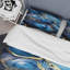 Ensemble de housse de couette abstrait doré et saphir bleu marbré I-101242105