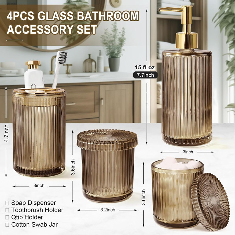 Ensemble de salle de bain moderne en verre, 4 pièces, brun, Brun