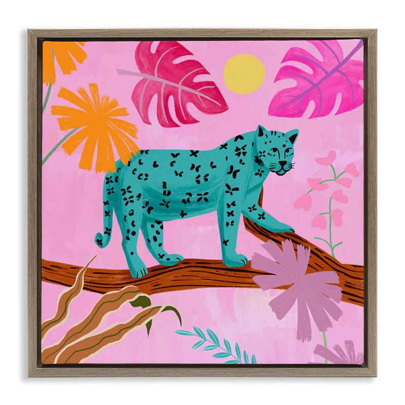 Art mural à motif léopard sur branche par Juliet Rose Philips, Cadre flottant orme Montalcino, H 18 po x l 18 po x P 1,7 po