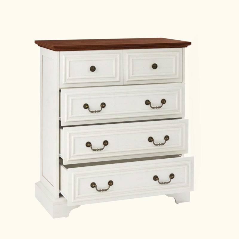 Commode moderne à 5 tiroirs pour la chambre à coucher - Vaste commode de rangement, robuste et sécuritaire, Brun / Blanc