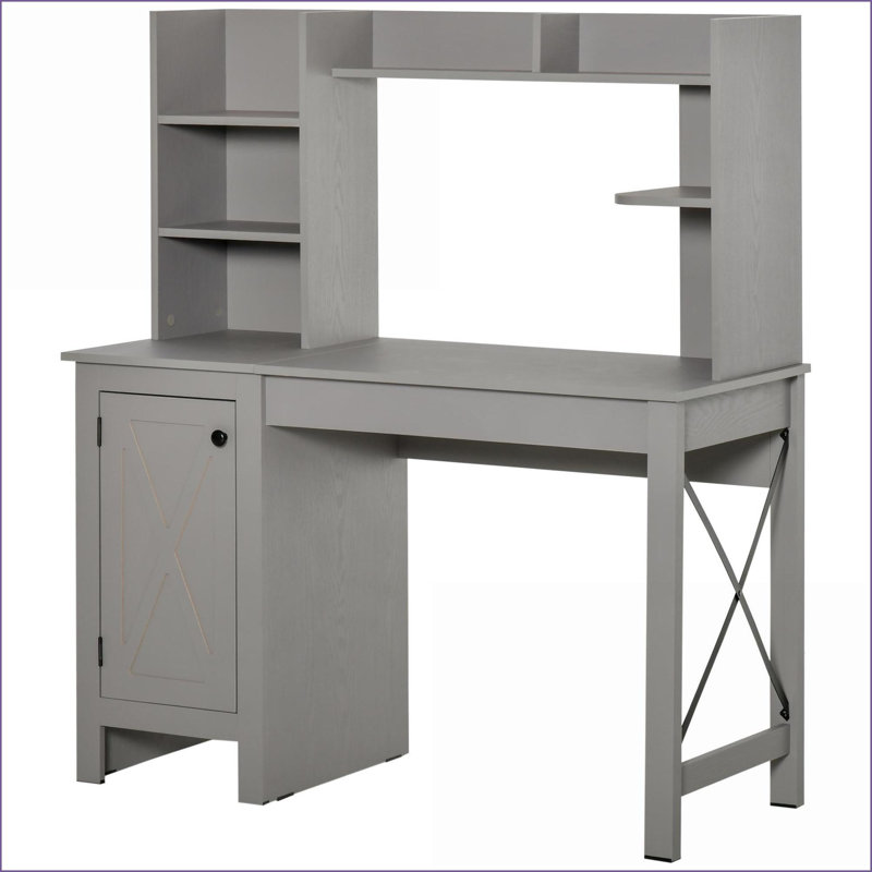 Bureaux de bureau à la maison avec huche & amp; Armoire, bureau d'étude avec rangement | Gris clair | Panneau de particules