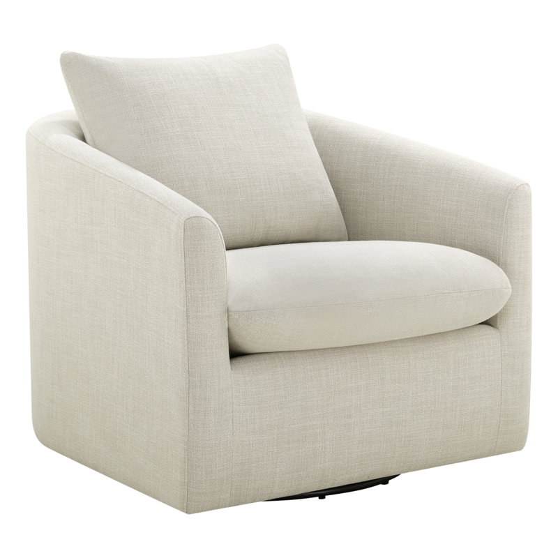 Menta 33.5'' Upholstered Swivel Barrel Chair, Effie Linen Performance Linen