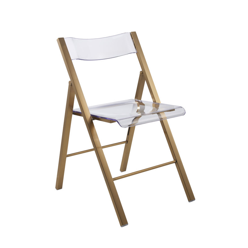 Chaise d'appoint pliante en acrylique Tabris Modern, Transparent transparent / cadre doré brossé