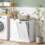 Armoire à linge double inclinable avec 2 paniers amovibles, armoire de rangement de salle de bain moderne avec portes et poignées Shaker, blanc