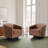 Bennett Upholstered Brown Faux Leather Tufted Barrel Small Swivel Chair with Nailhead Trim-678481671