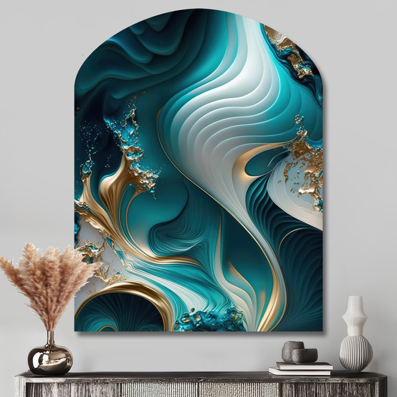 Abstrait géométrique turquoise II - art mural impression arche de marbre, décoration murale asymétrique en métal turquoise
