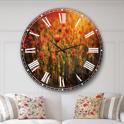 Dense Poppy Field At Sunset - Traditional wall clock