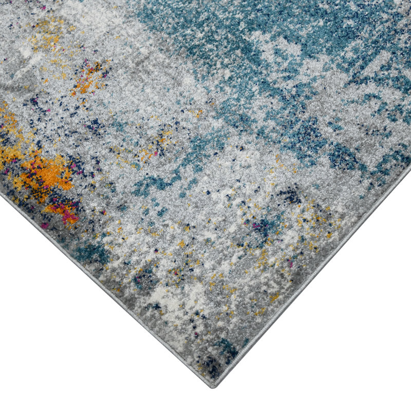 Blue and Multicolor Abstract Synthetic Rectangular Rug