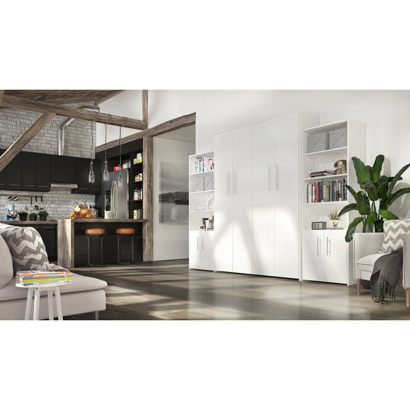 Space-Saving Murphy Cabinet Bed with Fold-Out Bed, White