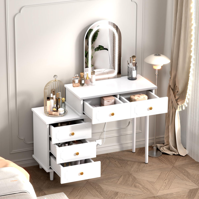 Dressing Table with Mirror, White