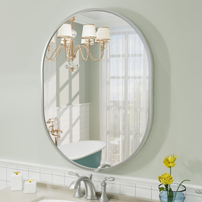 Amara Oval Tempered Glass and Aluminum Alloy Framed French Cleat Mounted Wall Mirror