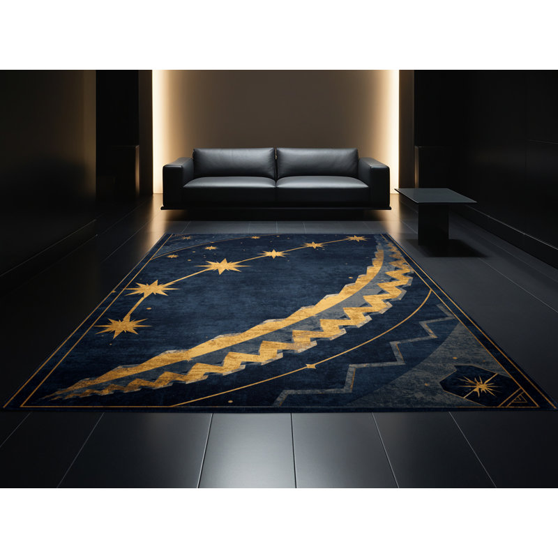 Tapis arc-en-ciel doux moelleux Vance Art Deco - reliure marine, 2 pi x 3 pi
