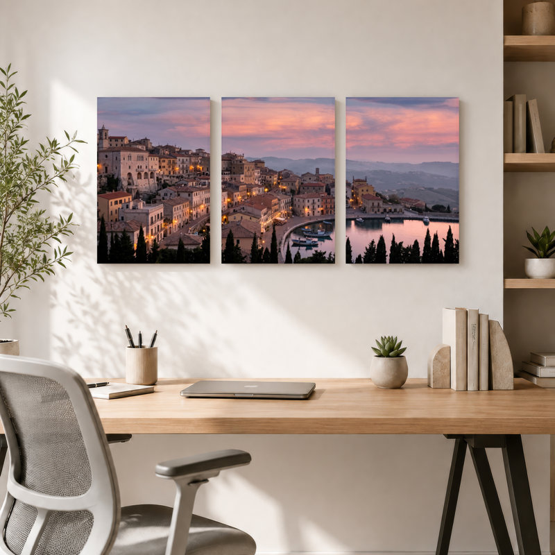 Ensemble de 3 tableaux sur toile « Sunset Town Art » pour la décoration du salon et de la chambre à coucher., 1218
