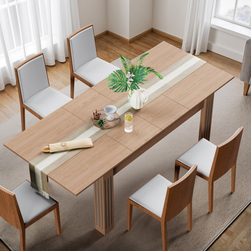 Table de salle à manger extensible 54 à 84 po pour 4 à 8 personnes, table de cuisine en bois, avec chemin de table inclus - naturel