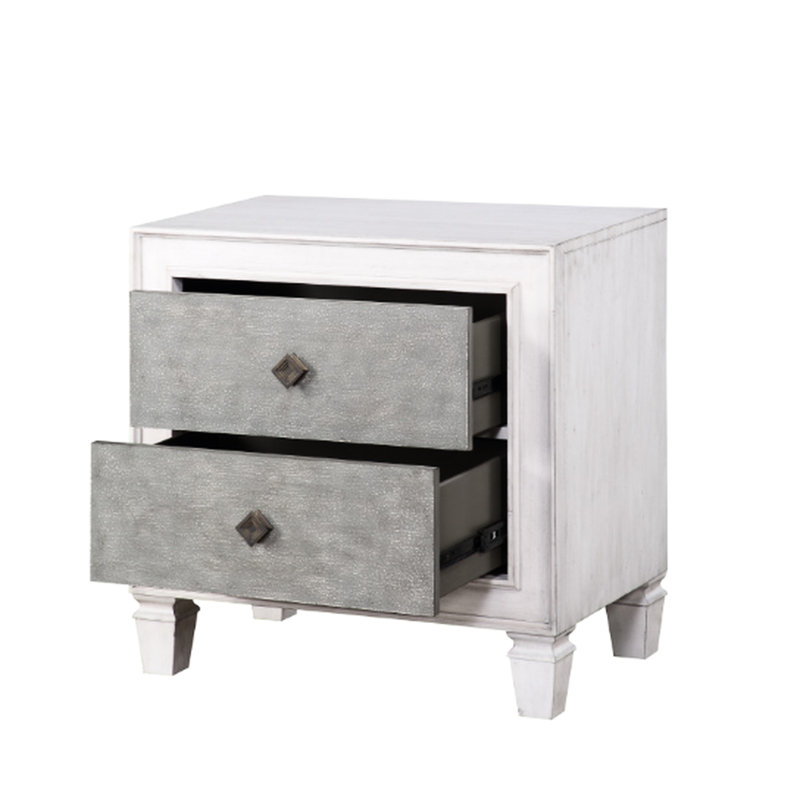 Table de chevet de conception classique en gris et blanc et en bois de peuplier