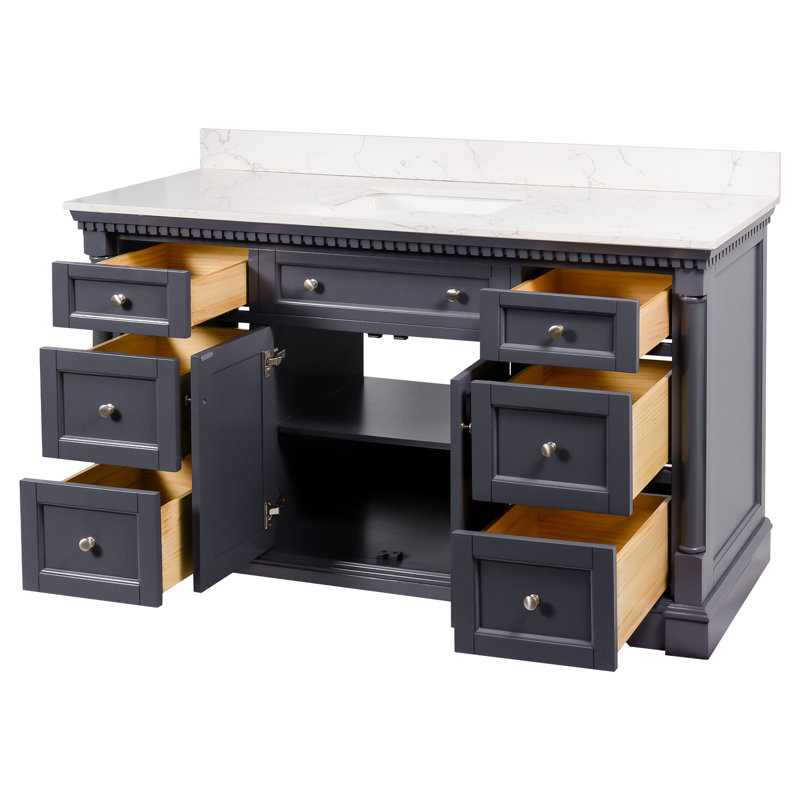 Fossen 60'' Single Bathroom Vanity with Top, Marine Gray, Engineered Marble