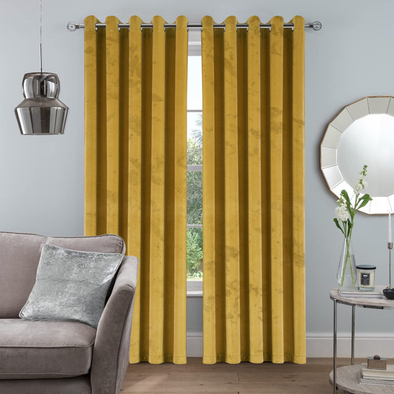 Safia 100% Crushed Velvet Eyelet Sheer Window Curtains, Ochre, 228 W x 228 D cm