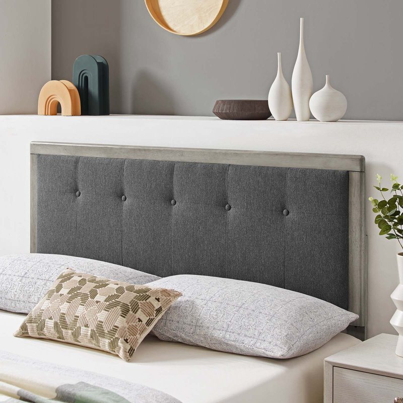 Draper Tufted Fabric and Wood Headboard, Gray/Charcoal, King