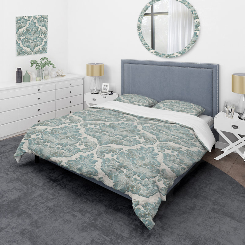 Ensemble de housse de couette en microfibre blanc / vert 2 pièces, Housse de couette pour très grand lit et 2 très
