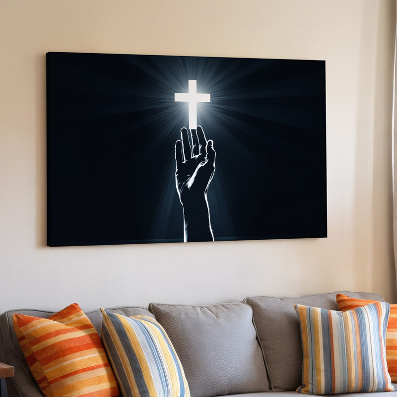 Toile, art mural illuminé par une croix blanche radieuse qui émet une douce toile tendue, H 16 po x l 20 po