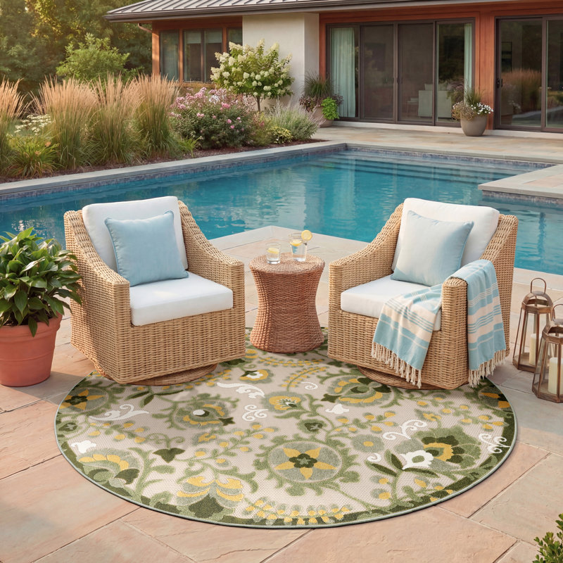 Davar Floral Indoor/Outdoor Area Rug, Round 5'3"