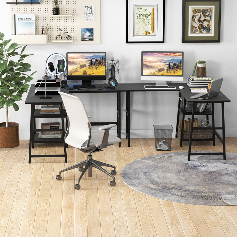 L-Shaped Metal Base Computer Desk