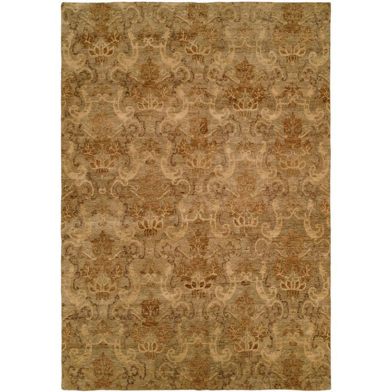 Seattle Wool Damask Area Rug in Beige, Rectangle 6' x 9'