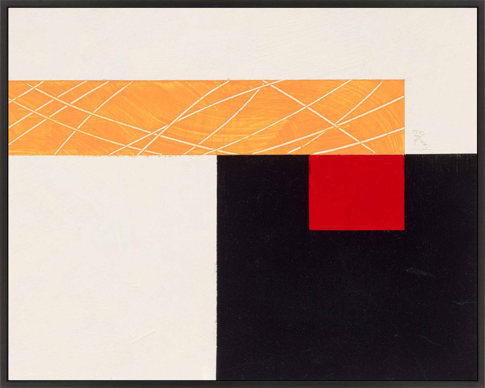 Composition With Yellow 1 by Robert Kamnatnik, Black Framed Canvas, 14" H x 20" W x 1.38" D