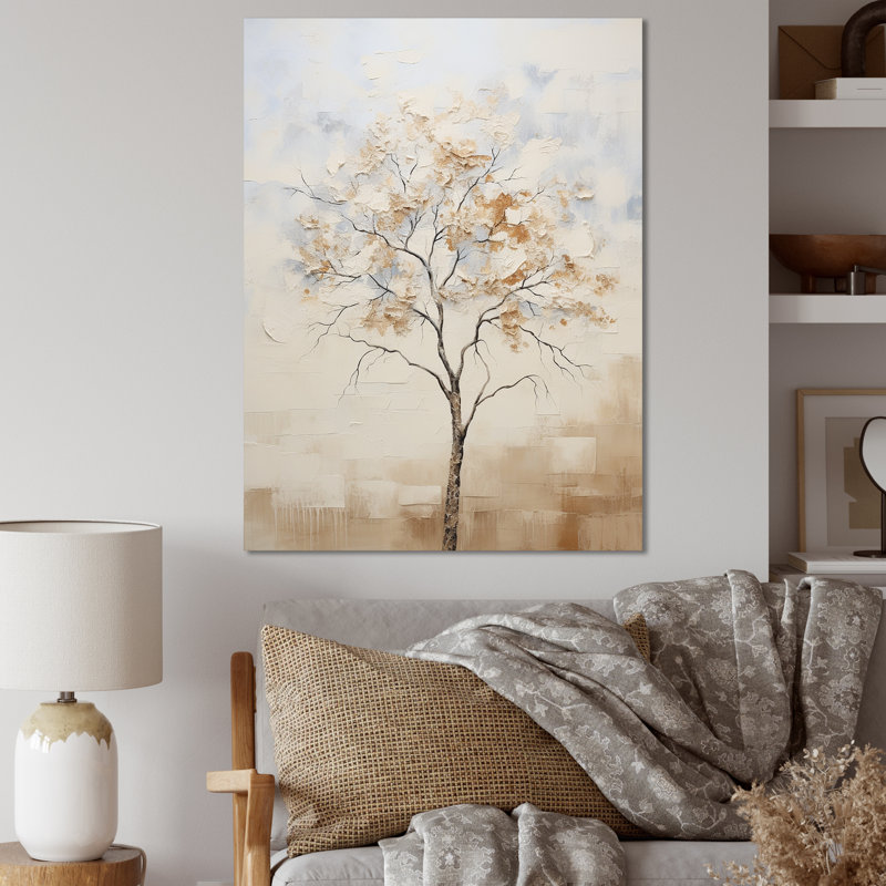 " Minimalism Beige Maple Tree Melody ", 20" H x 12" W x 1" D, Wrapped Canvas