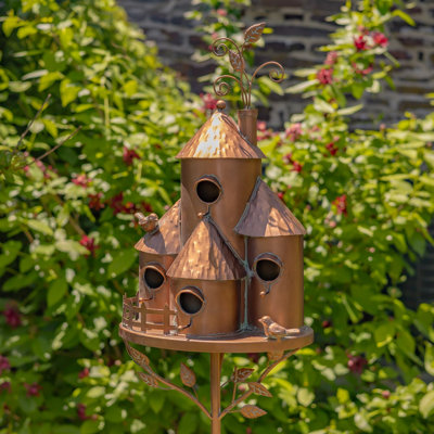 73.5" Antique Copper Multi-Home Silo Iron Birdhouse Stake "Media"