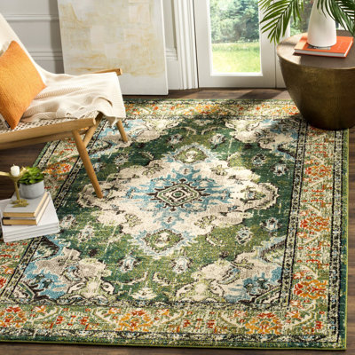 Tapis oriental vert forêt et bleu clair Almyra