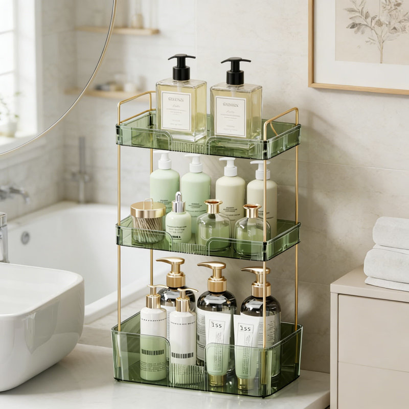 Organisateur de salle de bain pour salle de bain avec grande capacité, organisateur de maquillage pour meuble-lavabo à 3 niveaux avec support pour soins de la peau, soins des cheveux et parfum, support de rangement facile à installer
