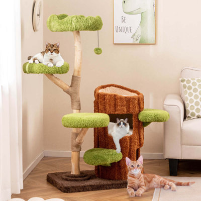 Multi-level Cat Tree With Double Decker Cat House Scratching Posts & Sisal Panel