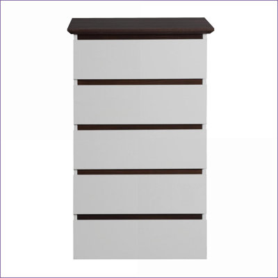 Commode à 5 tiroirs, blanc moderne Commode en noyer pour chambre à coucher | Panneau de particules | Blanc