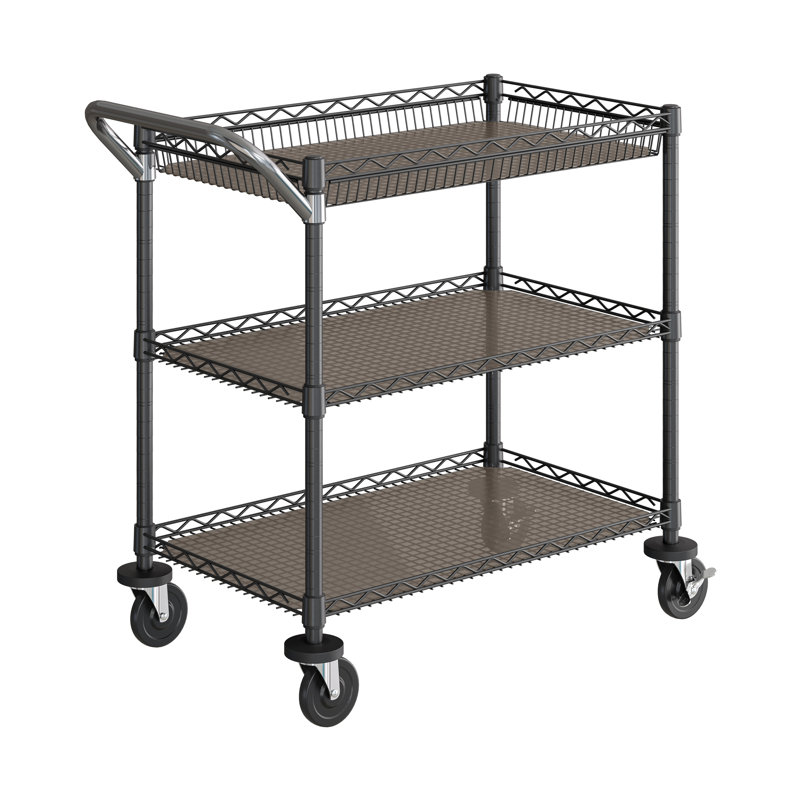 3-Tier NSF Utility Cart with Shelf Liners, Graphite