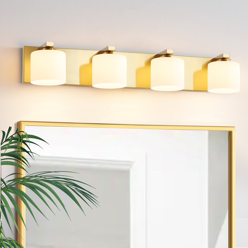 Delvon Vanity Wall Sconce Plating Finish With Frosted Glass – Stylish Lighting For Hallways And Bedrooms, 28" Width, Gold