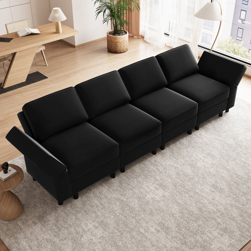 Canapé modulaire à 4 places Elda, Velours noir