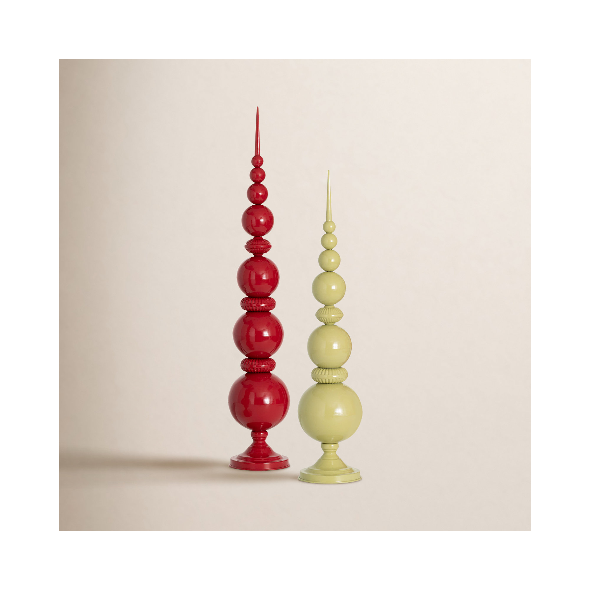 32" & 38.5" Christmas Red Green Finial Figurines Set of 2, Red-Green