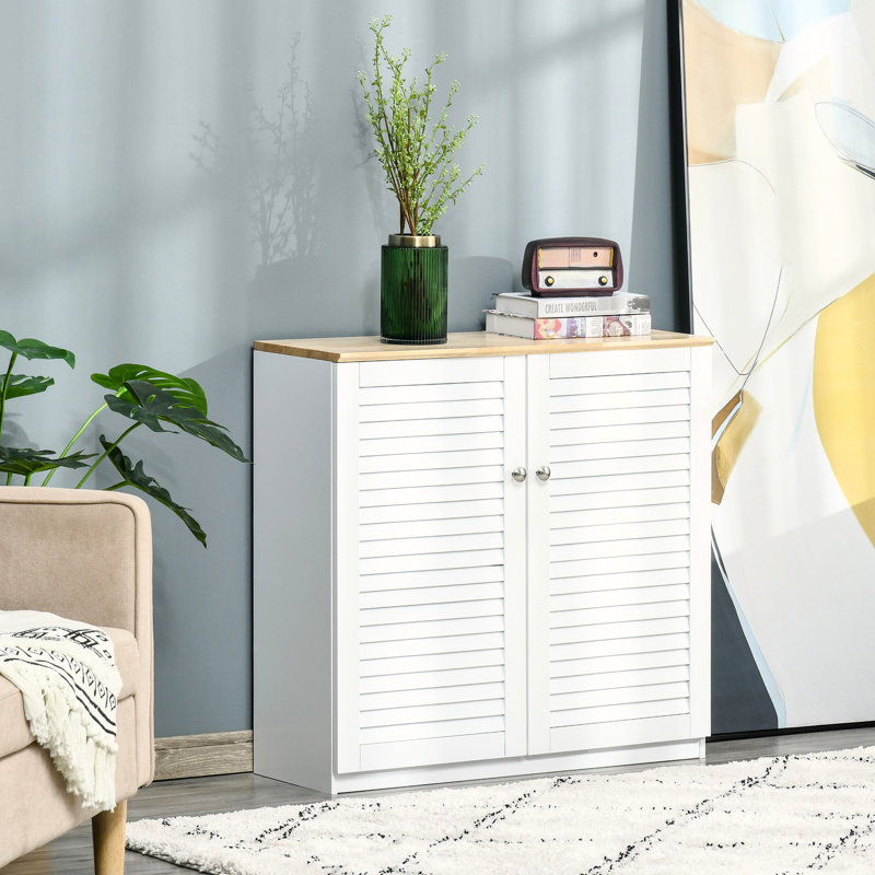 Buffet, rangement de cuisine avec portes doubles - blanc, panneaux, surface facile à nettoyer, assemblage et utilisation
