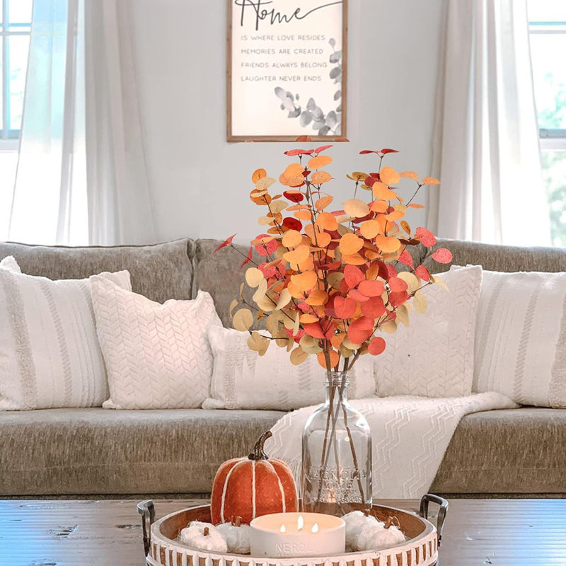 Tiges de décoration, 5 pièces 24 "fausse eucalyptus branches plantes artificielles d'automne décorations d'automne arrangements floraux maison de table de centre de table