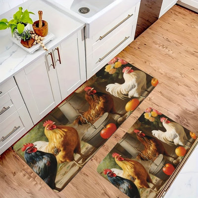 Tapis de cuisine multicolore coq, ensemble de 2 tapis de ferme pour la cuisine et la cabane