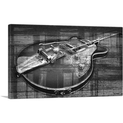 «Black and White Guitare Home Decor», reproduction d'art sur toile tendue
