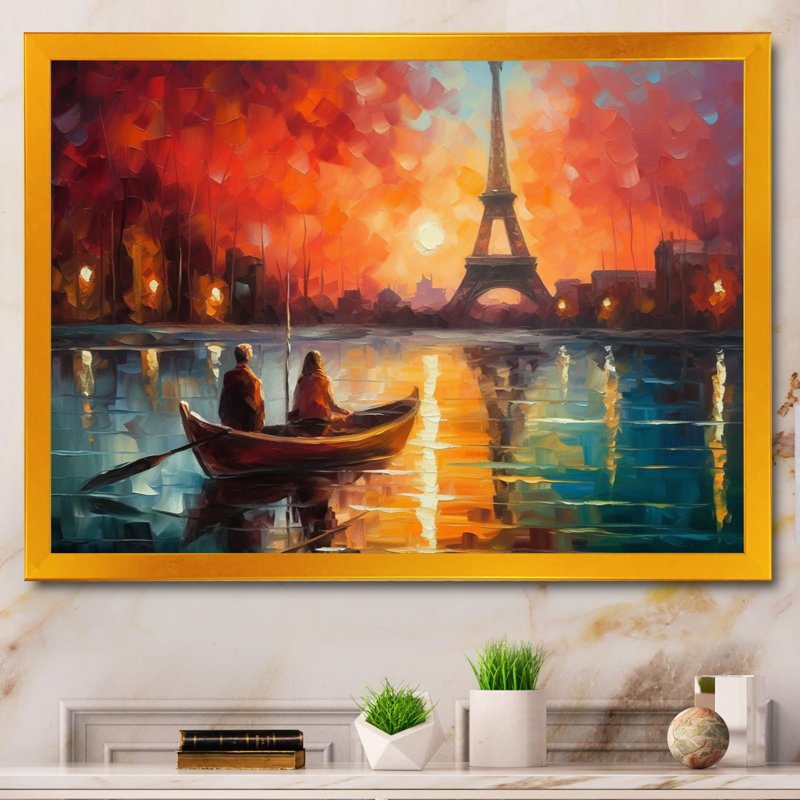Peinture romantique sur toile I, soirée romantique, H 16 po x l 32 po x P 1 po, Cadre flottant doré