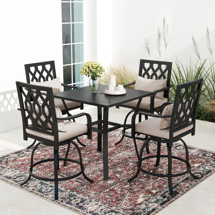 Square 4 - Person Outdoor Bar Height Dining Set with 29"W Stools