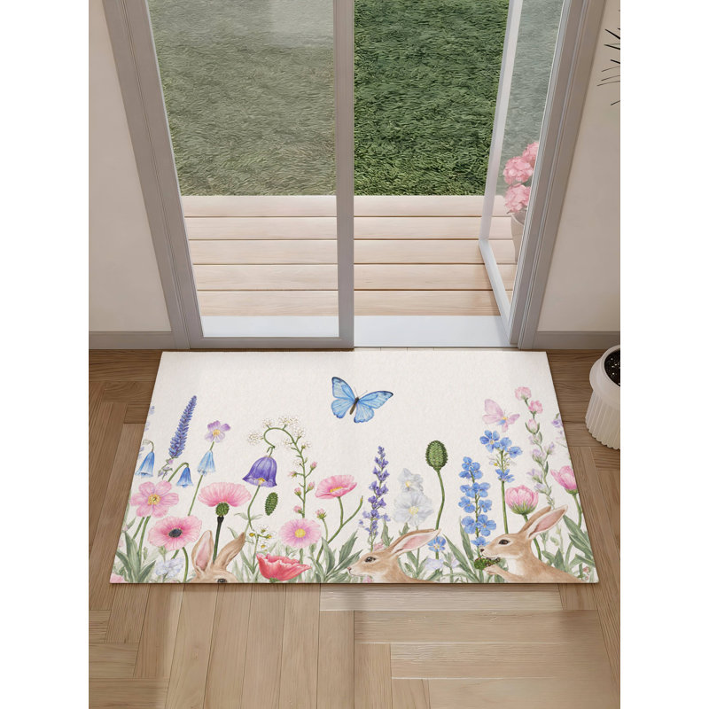 Tapis antidérapant 24 x 36 po Three Bunnies Meadow pour chambre et salle de bain