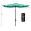 Parasol rectangulaire extérieur de 1,98 m x 3,05 m, protégé, système de manivelle et d'inclinaison pratique, couleur turquoise, toile de protection 50+ couches, facile à incliner.