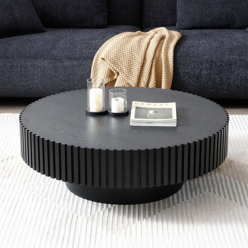 Table basse ronde en bois Modern Handcraft, H 13,77 po x L 31,49 po x l 31,49 po, Noir, noir, noir, noir