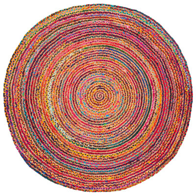Braided Handmade Cotton/Jute Striped Rug in Brown