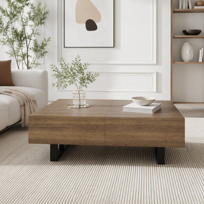 Table basse à plateau coulissant avec rangement dissimulé