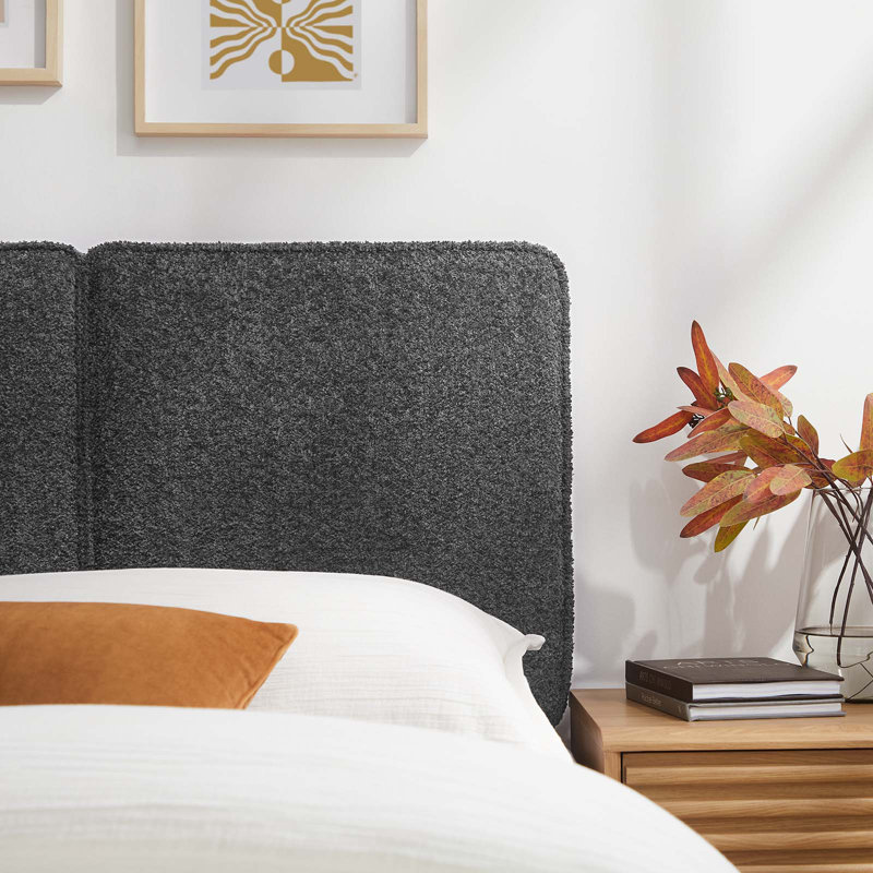 Slate Boucle Upholstered Twin Headboard with Wood Legs